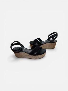 Gianni Bini  Black Suede Cork Platform Sandals - Ankle Strap Wedges